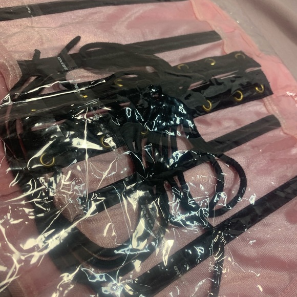 Women Pink  Satin Underbust Corset 7 Til Midnight Zip up Lace up Waist Cincher M - Picture 6 of 6